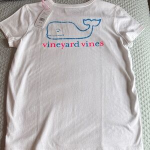 Vineyard Vines Kids White Tee with Blue Whale and Pink Logo